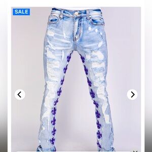 NWT!!!! Mens designer jeans w/ custom inner thigh appliqués; Sz 42W